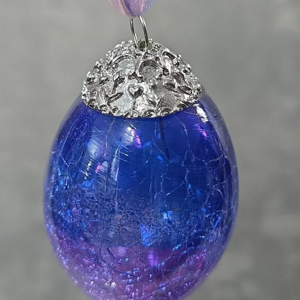 Vintage Easter Egg Crackle‎ Iridescent Glass Kugel Style - 2